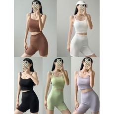 批发韩版运动休闲女士露背吊带背心内衣套装紧身显瘦跑步瑜伽短款裤子