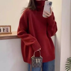 批发秋冬装新款大码女装纯色软糯新年红羊毛衣<b class='q'>针织衫</b>高领内搭打底上衣