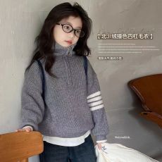 批发童装女童立领半开衫毛衣冬季<b class='q'>儿童</b>针织衫外套内搭保暖上衣秋季新款