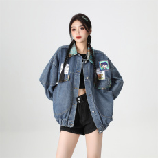 批发实拍-复古牛仔外套女秋季法式文艺提花蝴蝶结饰夹克上衣春秋
