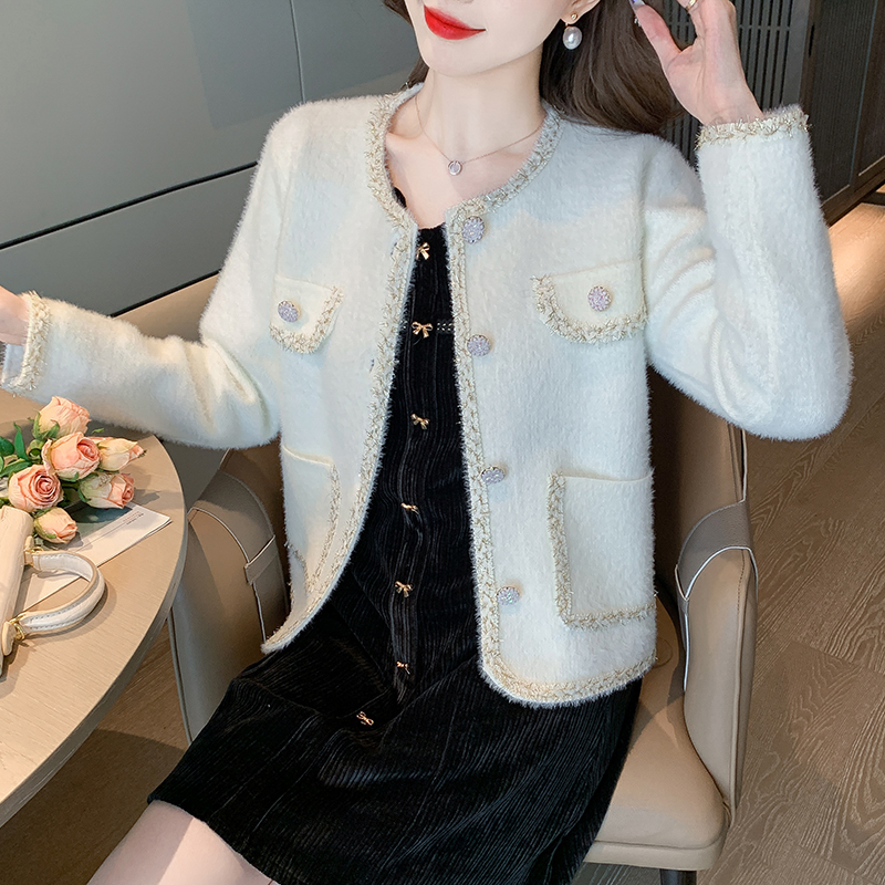 PF29416#新款水貂绒针织开衫小众设计感气质小香风外套女女裝貨源服裝批發