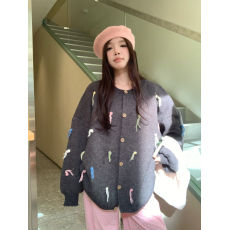 批发实拍～胖MM 慵懒风设计感彩色毛球流苏毛衣开衫