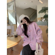 批发实拍～胖MM 慵懒风设计感彩色毛球流苏毛衣开衫