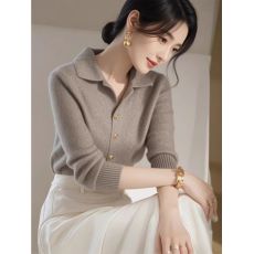 批发气质Polo领长袖针织衫2024欧货爆款上衣法式<b class='q'>优雅</b>显瘦外穿打底毛衣