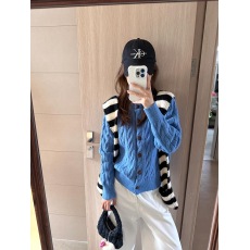 实拍实价 法式复古蓝色麻花毛衣外套长袖秋冬上衣