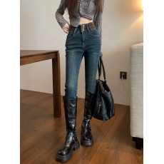 批发实拍实价 冬季新款加绒加厚豹纹装饰<b class='q'>弹力</b>牛仔<b class='q'>铅笔裤</b>