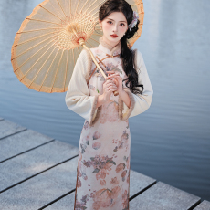 批发6980##实拍 新中式改良国风麂皮绒旗袍加绒连衣裙 上架+40