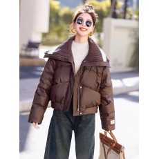 批发短款羽绒服女2026冬季新款时尚洋气针织大翻领小个子加厚pu皮外套
