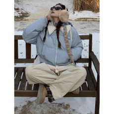 批发美式慵懒风羊羔毛领短款保暖棉<b class='q'>服</b>女冬季新款<b class='q'>潮</b>流加厚棉袄<b class='q'>潮</b>