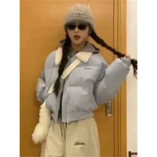 批发多巴胺撞色羊羔毛翻领短款棉服外套女冬季<b class='q'>韩版</b>潮流防寒加厚面包服