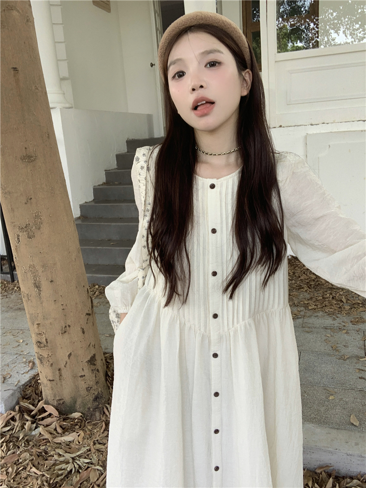 한 부서 슈퍼 화재 주름 긴팔 여성 드레스 이른 가을 새로운 디자인 센스 하이웨이스트 루즈핏 롱 코트 한 마디 치마 트렌디