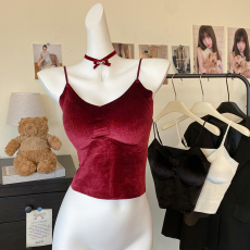 批发实拍大码春丝绒背心免穿<b class='q'>文胸</b>带垫保暖内衣胖MM内搭吊带打底背心