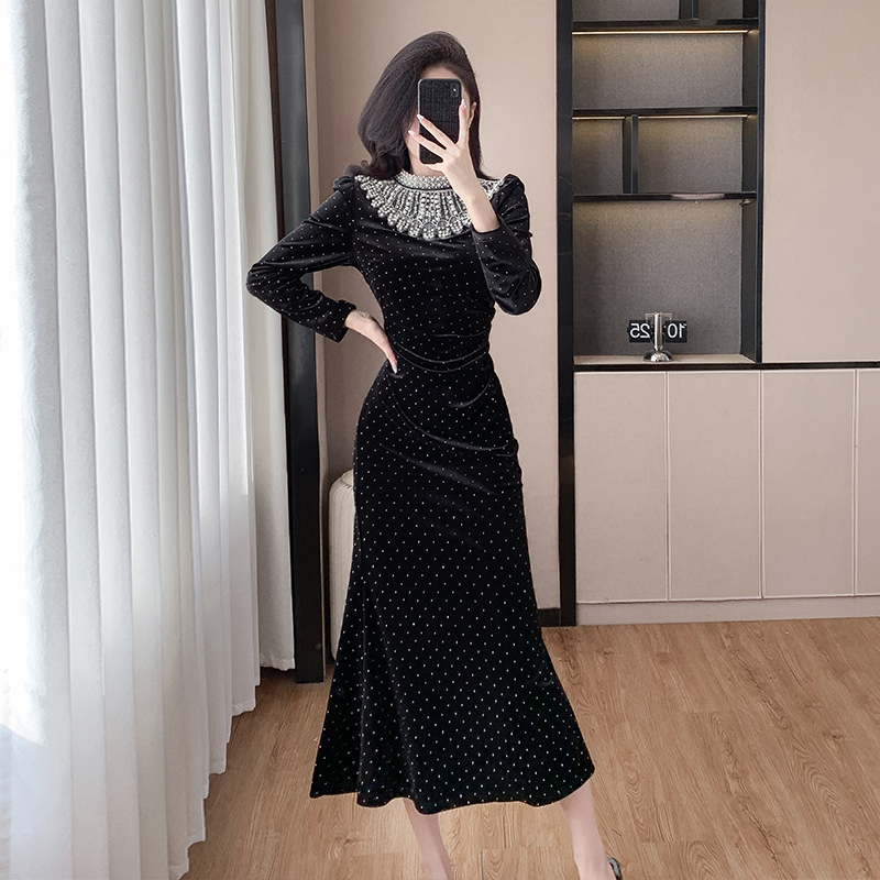 MY12710# 高级感女王范绝美连衣裙宫廷风重工镶钻晚礼服女裝貨源服裝批...