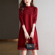 批发女装<b class='q'>清仓</b>2025秋冬新款针织长袖<b class='q'>连衣裙</b>小个子气质时尚配大衣爆