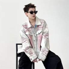 批发水洗涂鸦牛仔外套男春秋季美式复古<b class='q'>嘻哈</b>宽松休闲潮牌做旧情侣夹克