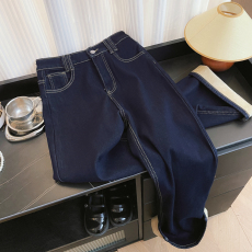 批发实拍简韩休闲裤冬加厚复合<b class='q'>婴儿</b>绒高腰直筒显瘦窄版阔腿牛仔长裤女