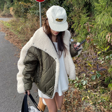 批发已出货 chic 韩版棉衣拼接羊羔毛保暖棉服外套