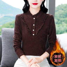 批发秋冬加绒加厚三色半高领荷叶边<b class='q'>打底衫</b>女新款<b class='q'>妈妈</b>装内搭暖过冬t恤
