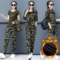 批发<b class='q'>迷彩服</b><b class='q'>套装</b>女徒步运动两件套春秋季2024年新款休闲加绒大码三件套