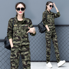 批发<b class='q'>迷彩服</b><b class='q'>套装</b>女士韩版户外运动休闲弹力军训服2024春秋女徒步三件套