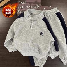 批发2025新款<b class='q'>男</b><b class='q'>童</b><b class='q'>运动</b><b class='q'>秋</b><b class='q'>冬季</b><b class='q'>套装</b>潮流宝宝加绒休闲服儿<b class='q'>童</b>立领两件套潮