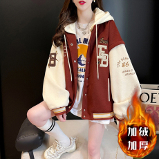 批发实价官图龙凤尼复合仿超430克2025秋冬季连帽棒球<b class='q'>服</b>女中长款外套