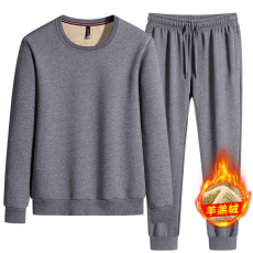 批发新款<b class='q'>男士</b>棉质纯色保暖加绒加厚舒适透气打底<b class='q'>卫衣</b>休闲宽松直筒<b class='q'>套装</b>