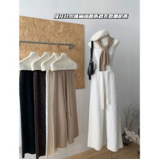 批发Kikimy【百搭老花裤】提花针织休闲阔腿裤女秋冬微喇叭白色裤子