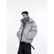 批发冬季PU皮拼接假两件棉衣男亮面双层小众设计感加厚宽松棉服外套潮