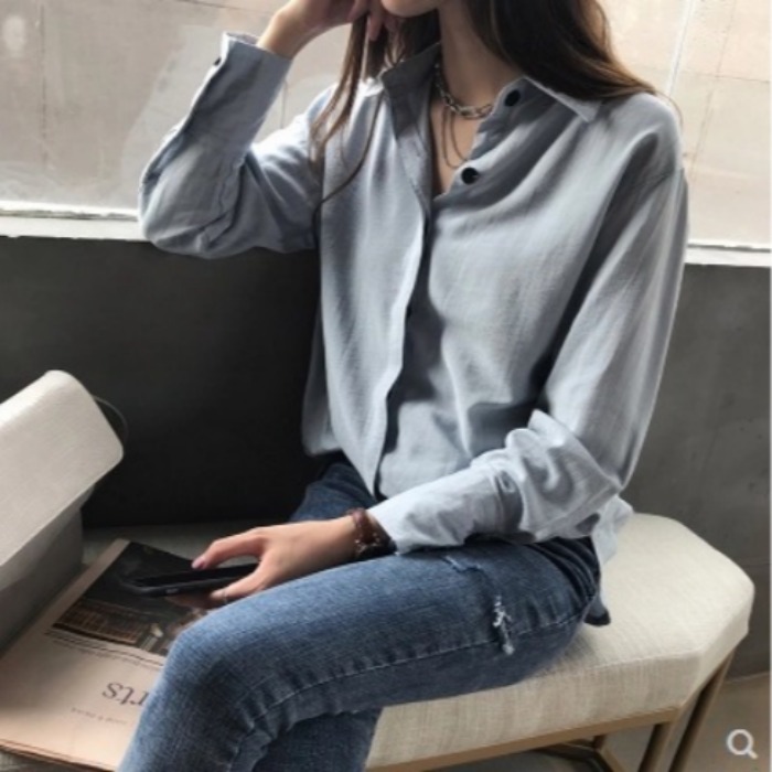 봄 가을 새로운 홍콩 느낌 chic 단색 여성 셔츠 루즈핏 슬림해 보이는 품격 긴팔 셔츠 만나는 맨위 트렌디