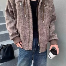 批发毛呢外套男2024新款秋冬季高级感连帽假两件上衣美式复古呢子夹克