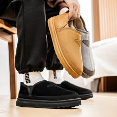 批发皮面加绒低帮一脚蹬休闲同样的鞋复古百搭<b class='q'>冬</b>季户外防寒保暖男棉鞋
