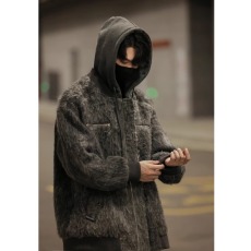 批发秋装法式连帽外套男女情侣装冬季短款呢子大衣加厚夹克高级感棉服