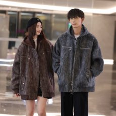 批发假两件马海毛短款毛呢大衣男女春秋冬美式复古情侣棒球服夹克外套