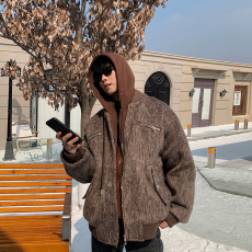 批发新款潮冬季假两件拼接加厚毛呢夹克男韩版潮流牌痞帅夹棉外套宽松