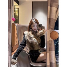 批发MIMIWU皮草一体毛绒短外套女年轻款保暖环保毛显瘦修身拉链针织衫