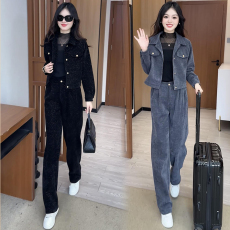批发官图  小个子时尚休闲套装女2026春秋季新款<b class='q'>修身</b>外套阔腿裤两件套
