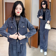 批发官图  小个子时尚休闲套装女2026春秋季新款<b class='q'>修身</b>外套阔腿裤两件套