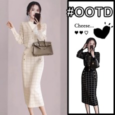 批发外贸意大利出口<b class='q'>品牌</b>秋冬季女装小香风高级感针织毛衣半身裙两件套