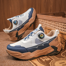 批发秋<b class='q'>冬</b>季新款厚底增高男士运动鞋时尚免系带旋转纽扣低帮休闲男鞋