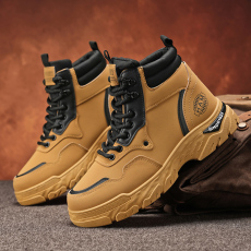 批发<b class='q'>秋</b>冬季新款男士高帮运动工装靴复古风皮面系带增高机车马丁靴男靴