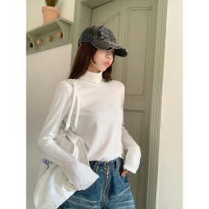 批发实拍-保暖加厚高领打底长袖T恤女新款设计感气质修身显瘦上衣