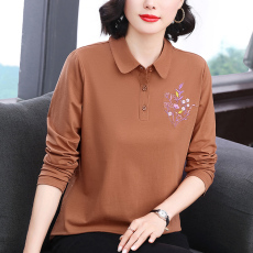 批发新款2026常规长袖宽松百搭<b class='q'>妈妈装</b>上衣女士刺绣设计翻领时尚上衣