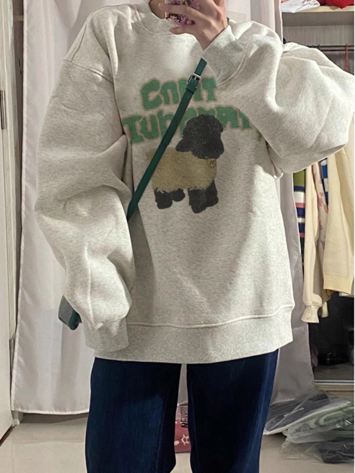 PF28385# 仿棉华棉复合牛奶丝圆领连帽双帽宽松卫衣女裝貨源服裝批發