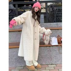 批发长款仿水貂毛绒麻花貂开衫加棉加厚2025环保皮草外套毛毛大衣女…