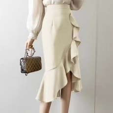 批发天猫抖音质量荷叶边拼接鱼尾<b class='q'>半身裙</b>女秋高腰<b class='q'>不规则</b>中长款开叉针织