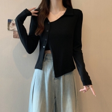 批发实拍2026早<b class='q'>春</b>辣妹修身不规则T恤设计感小众polo领上衣