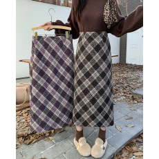 批发实拍2025<b class='q'>秋</b>冬新款胖mm大码女格纹毛呢半身裙高腰包臀中长款a字裙