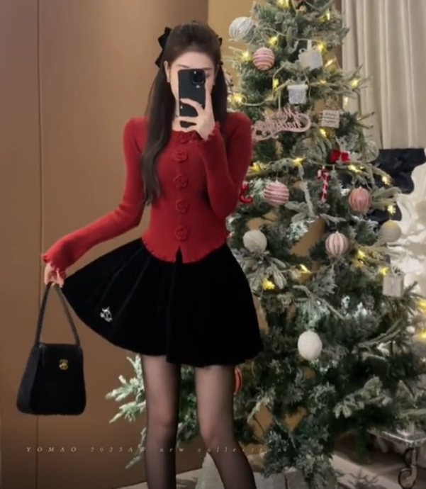 가을 겨울 새로운 니트 스웨터 프릴 몸매 가꾸기 품격 꽃 품격 니트 맨위