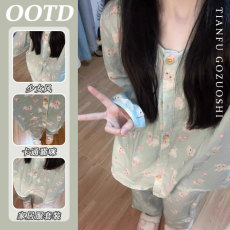 批发【优质仿棉】ins秋季新款睡<b class='q'>衣</b>女士开衫长袖长<b class='q'>裤</b>仿棉卡通甜美